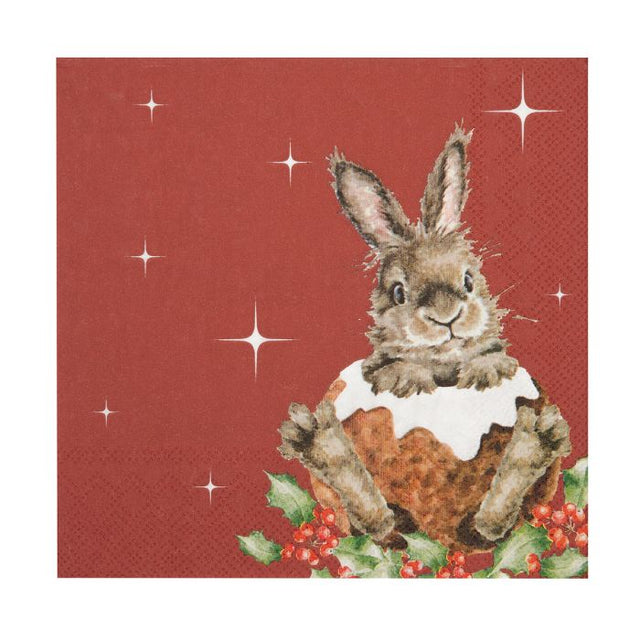 Wrendale Designs Christmas Lunch Napkin Rabbit - Merry Little Christmas