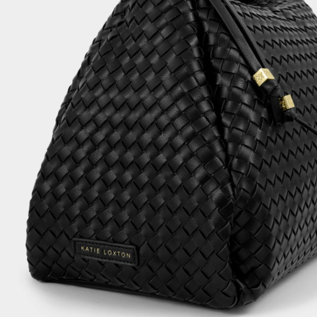 Katie Loxton black woven vegan leather shoulder bag detail