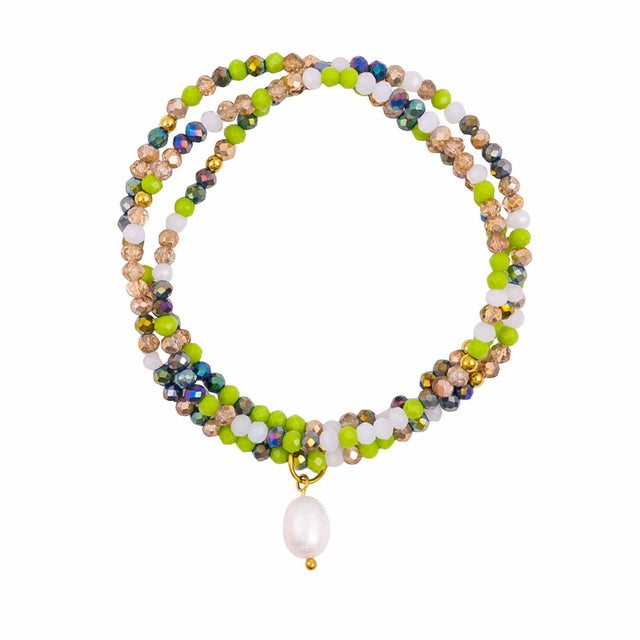 Green Oracle crystal jewellery wrap bracelet as part of the Kiki Collection.