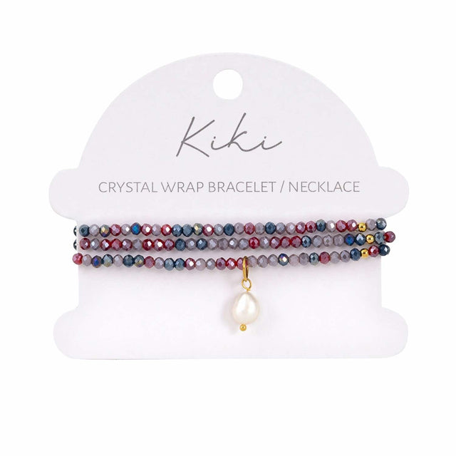 Kiki Purple Haze crystal jewellery wrap bracelet and necklace with pearl and crystal beads.