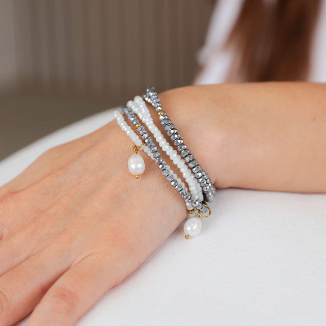 Detail of Kiki Silver Mist crystal jewellery beads and pendant charm