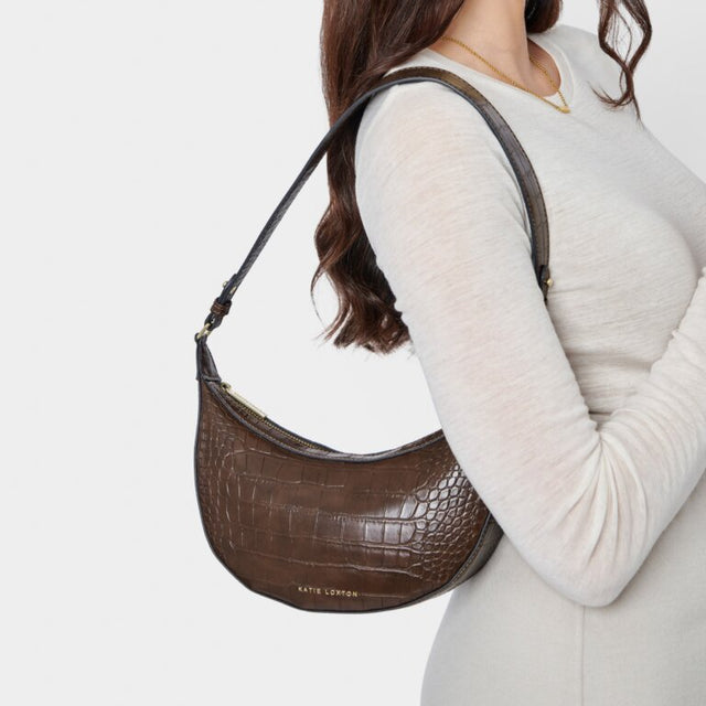 Katie Loxton Marni Croc Small Shoulder Bag - Chocolate