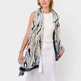 Katie Loxton Printed Scarf - Abstract Zebra (Ecru/Blue/Black)