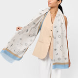 Katie Loxton Printed Scarf - Boho Celestial (Off White/Blue/Taupe)