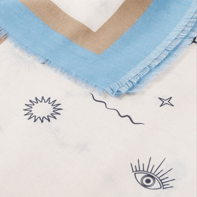 Katie Loxton Printed Scarf - Boho Celestial (Off White/Blue/Taupe)