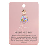 Lucky Little Ladies Nanna enamel pin badge keepsake gift with floral dress design and rose gold finish.