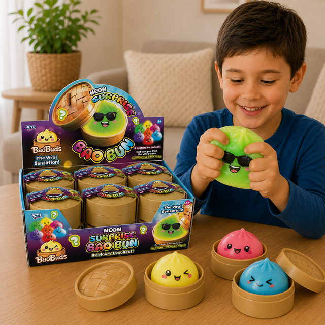 Neon Glow in the Dark Bao Bun sensory fidget toy with a soft squeezable texture in assorted mystery colours