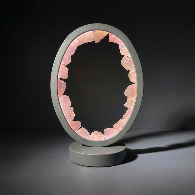 Gleneagles - (Grey Frame) Oval Earth LED Lamp - Rose Quartz