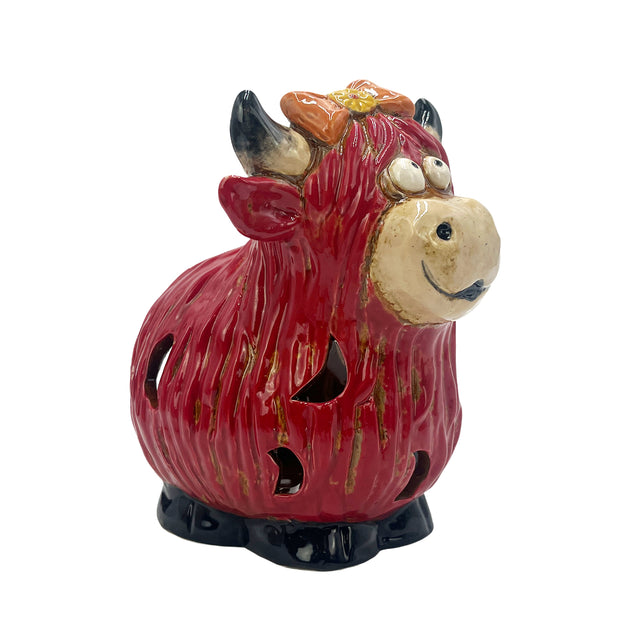 Highland cow lantern tealight holder room decor warm lighting