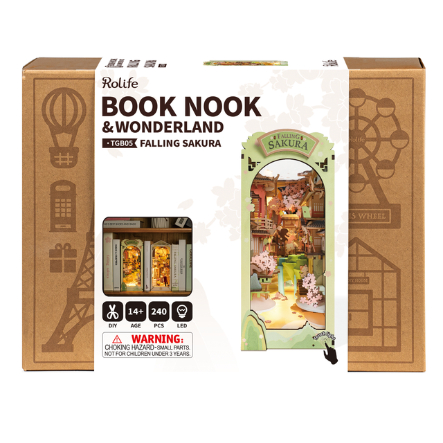 Robotime Rolife Falling Sakura Book Nook Kit TGB05 packaging