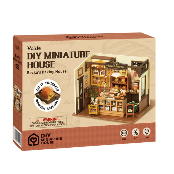 Robotime Rolife kits Becka’s Baking House DIY miniature bakery box packaging
