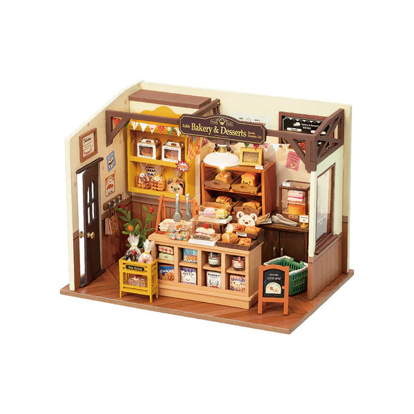 Robotime Rolife kits Becka’s Baking House DIY miniature bakery with detailed pastries, shelves and cosy interior