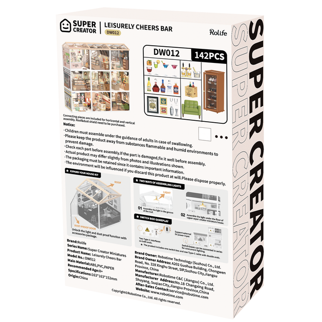 Robotime Rolife Leisurely Cheers Bar DW012 DIY miniature house kit packaging