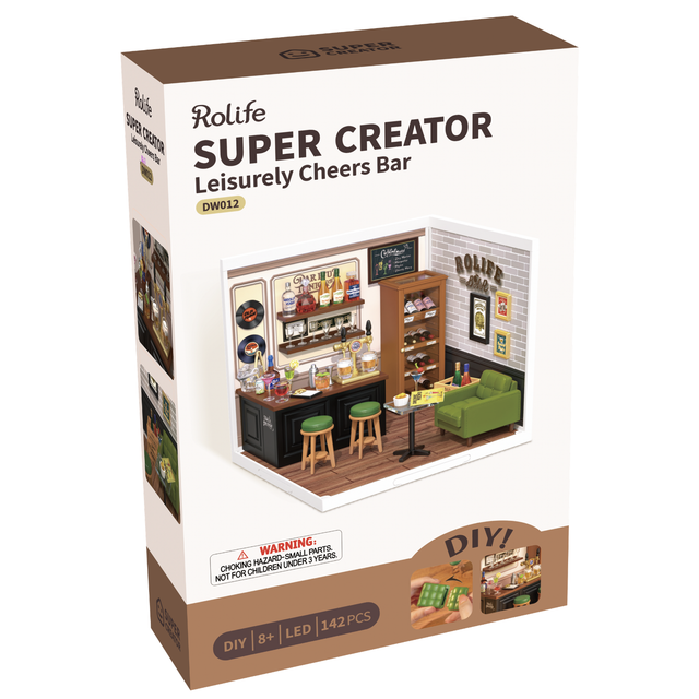 Robotime Rolife Leisurely Cheers Bar DW012 DIY miniature house kit packaging
