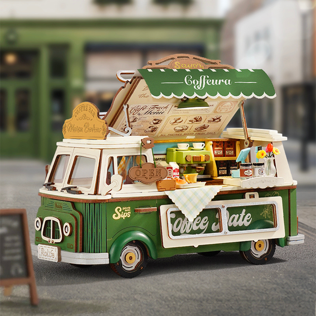Robotime Rolife Leo's Coffee Truck DIY wooden model kit