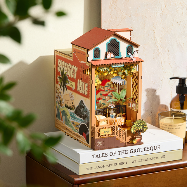 Robotime Rolife Sunset Isle DIY book nook kit for adults
