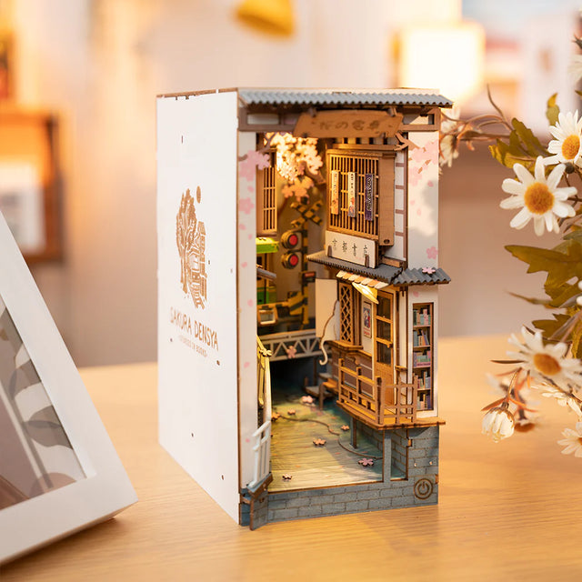 Robotime Rolife Tokyo tram cherry blossom miniature angle