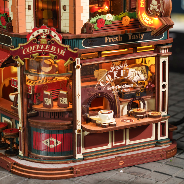ROKR Dream Coffee Factory 3D wooden puzzle for adults detail