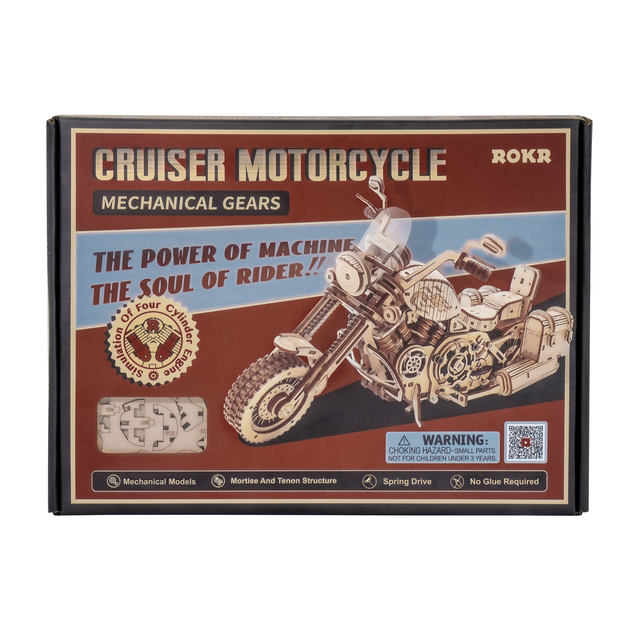 Mechanical ROKR cruiser motorcycle model with spring-powered movement