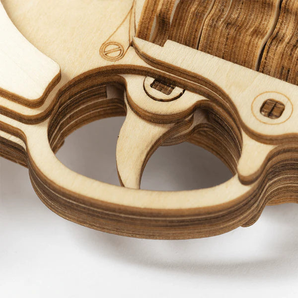 ROKR puzzle mechanical wooden gun model trigger detail
