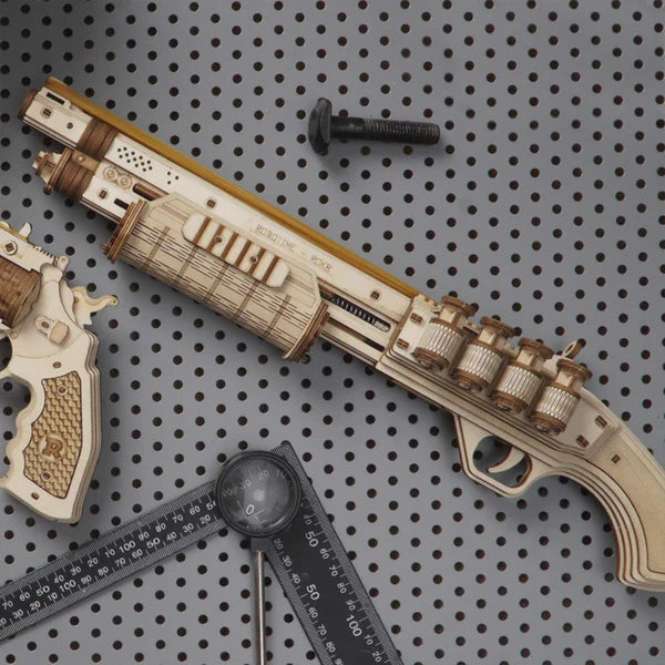 ROKR Terminator M870 wooden puzzle model kit lifestyle