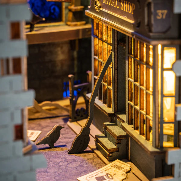 Magical book nook miniature with glowing lights