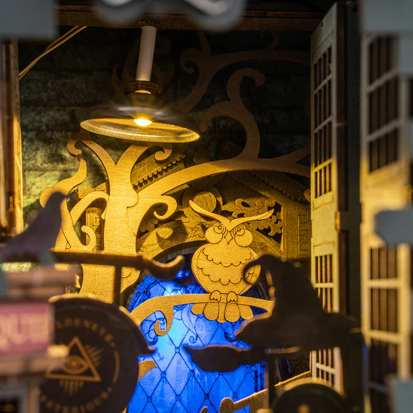 Magical book nook miniature with glowing lights