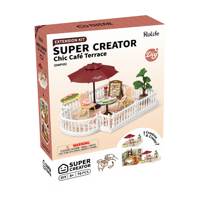 Rolife Chic Café Terrace rooftop extension for Super Creator DIY miniature houses
