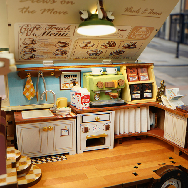 Rolife Leo's Coffee Truck 3D wooden puzzle with LED lighting