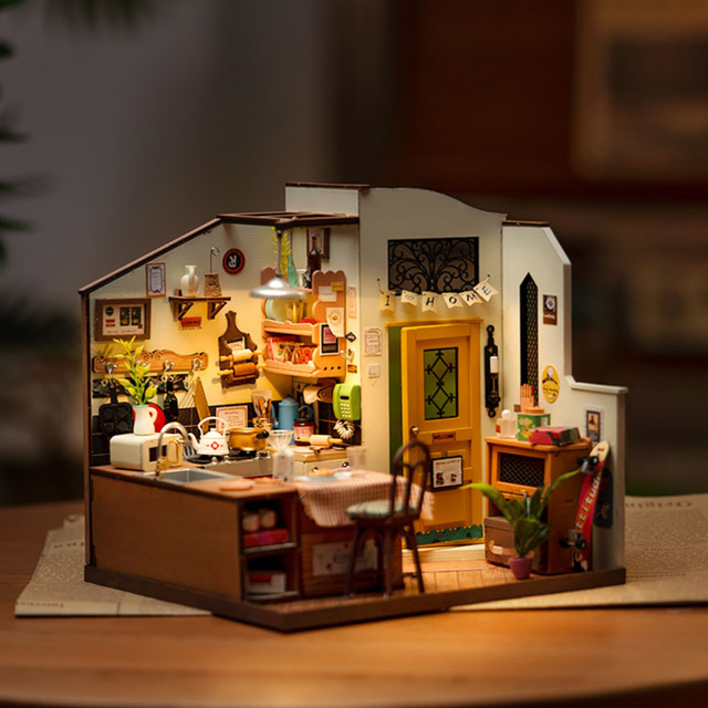 Rolife Cozy Kitchen miniature house with warm LED lighting