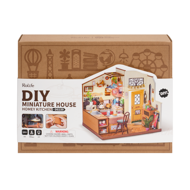 Rolife Cozy Kitchen DIY miniature house for collectors and craft enthusiasts packaging