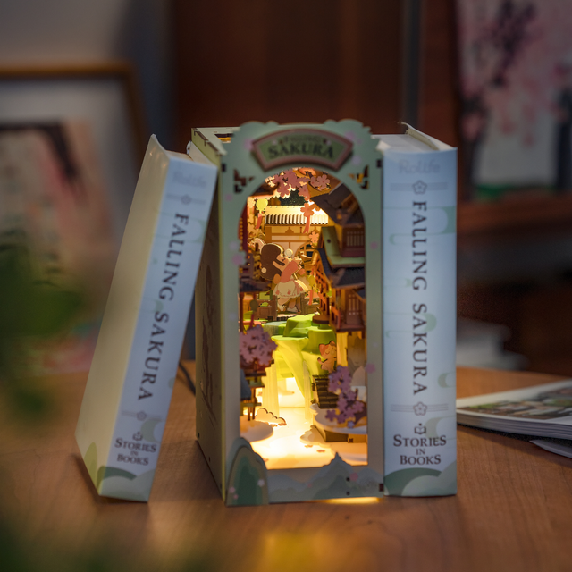 Rolife Falling Sakura illuminated DIY book nook kit