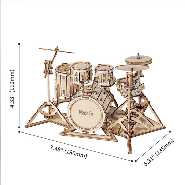 Robotime Rolife drum kit wooden model dimensions