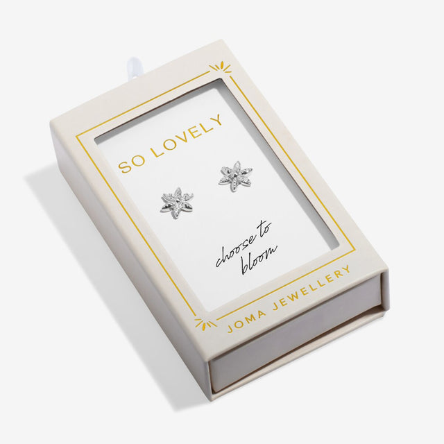Silver flower earrings in Joma Jewellery gift box