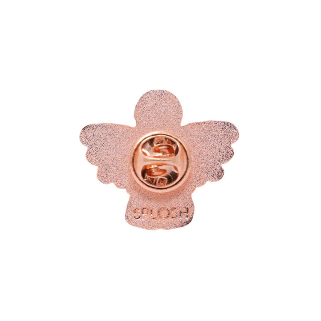 Back view of Splosh Angel of Hope pin showing rose-gold clasp and premium ceramic craftsmanship.