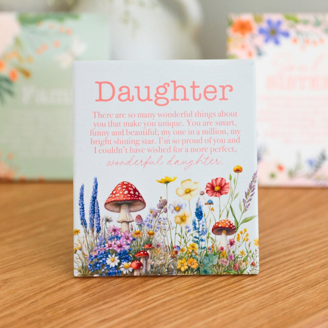 Splosh Cottage Grove Daughter Verse decorative ceramic plaque displayed on table with other verses in collection