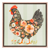 Cottage Grove Green Hen Framed Canvas by Splosh with chicken artwork and floral design ideal for kitchen art wall decor.