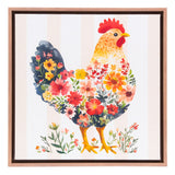 Cottage Grove Pink Hen Framed Canvas by Splosh with chicken artwork and floral design ideal for kitchen art wall decor.