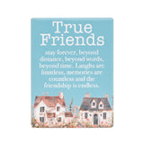 Cottage Grove True Friends ceramic fridge magnets by Splosh with heartful message and home design.