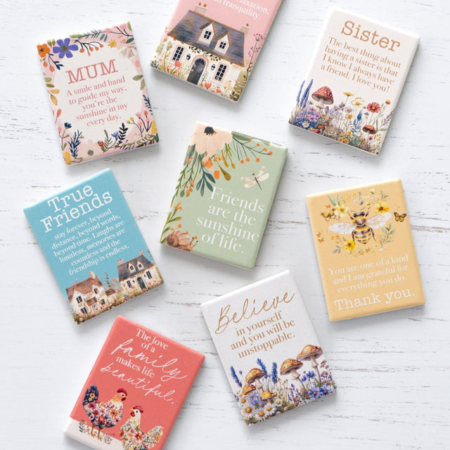 Splosh Cottage Grove True Friends decorative ceramic fridge magnets displayed with other ceramic magnets in the collection.