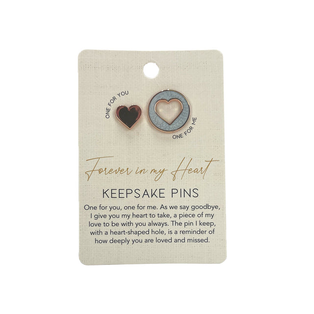 Splosh Forever Connected Heart Keepsake Pins displayed on product backing card