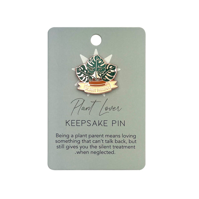Splosh Plant Lover Keepsake Pin displayed on backing card with packaging