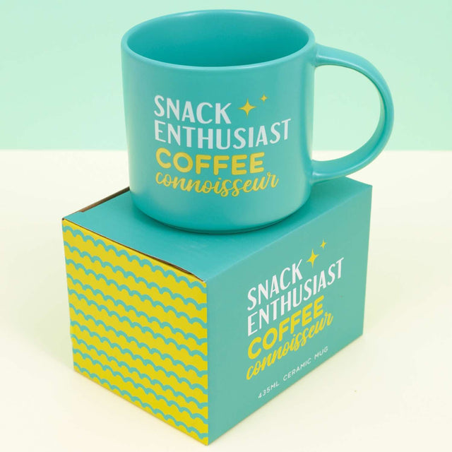 Splosh Cheeky Mug Snack Coffee with full-colour gift box – turquoise witty mug ideal for gifting.