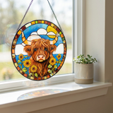 Sunflower Highland cow suncatcher window decoration