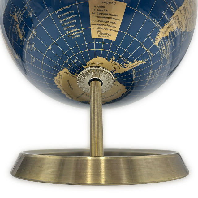 Travel globe blue and gold world map display for travel enthusiasts