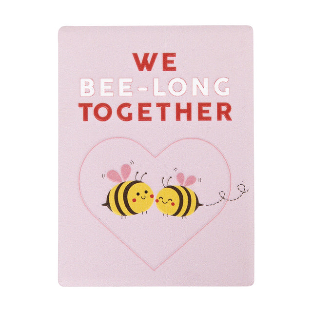 Valentine’s Day ceramic magnet with “We bee-long together” message and cute bee design