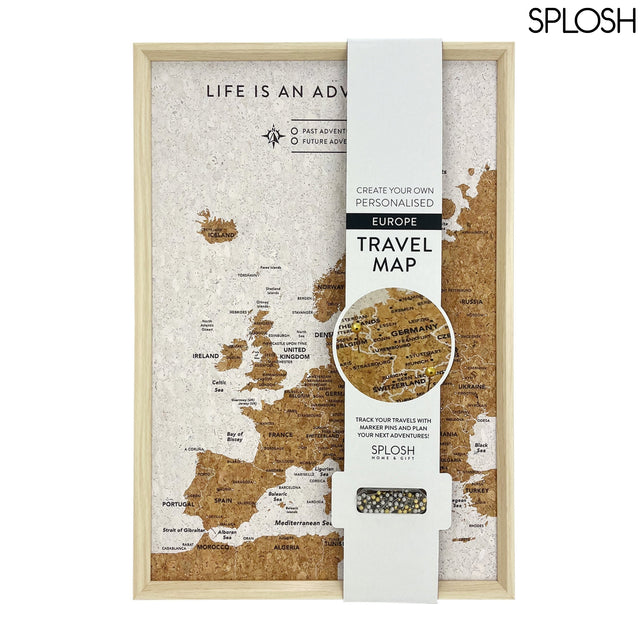 Framed white Europe cork board travel map wall display packaging