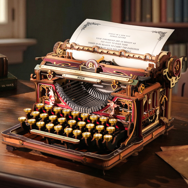 ROKR 3D wooden mechanical typewriter model with moving keys