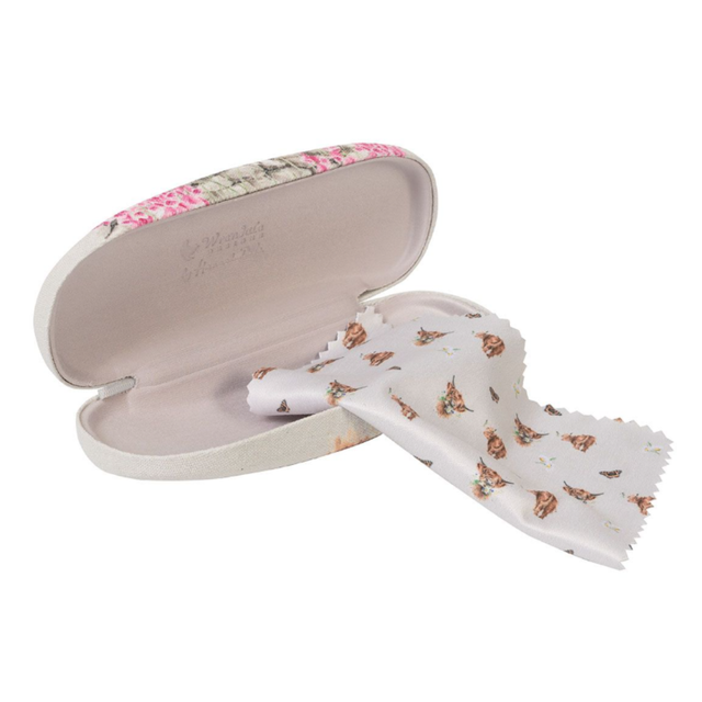 Wrendale Designs Highland Cow glasses case with matching microfibre cleaning cloth