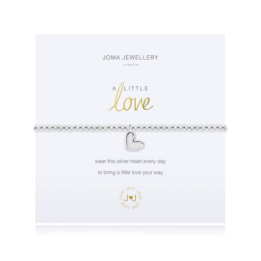 "Wear this silver heart every day, to bring a little love your way.

Send A Little Love to someone special with this adorable Joma bracelet. From our world-famous A Little collection, this silver-plated Joma bracelet lets your loved one wear her heart on her sleeve. Wrapped around one of our iconic Joma Jewellery cards and accompanied by a lovely poem, this delightful Joma bracelet makes the most wonderful gift for so many occasions.